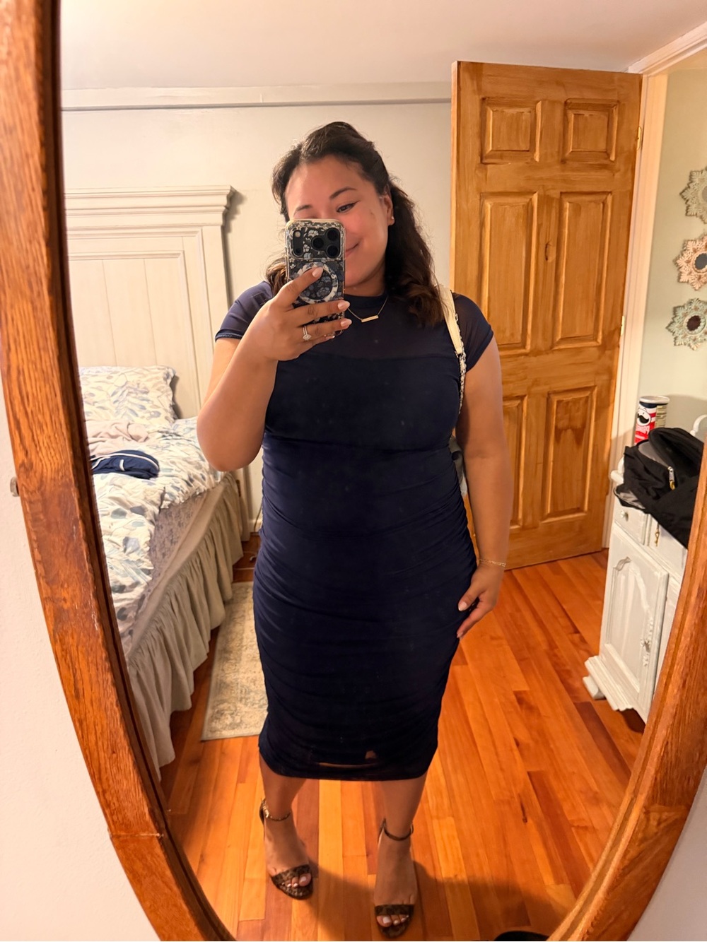 Classic Navy Bodycon Midi Dress - Women